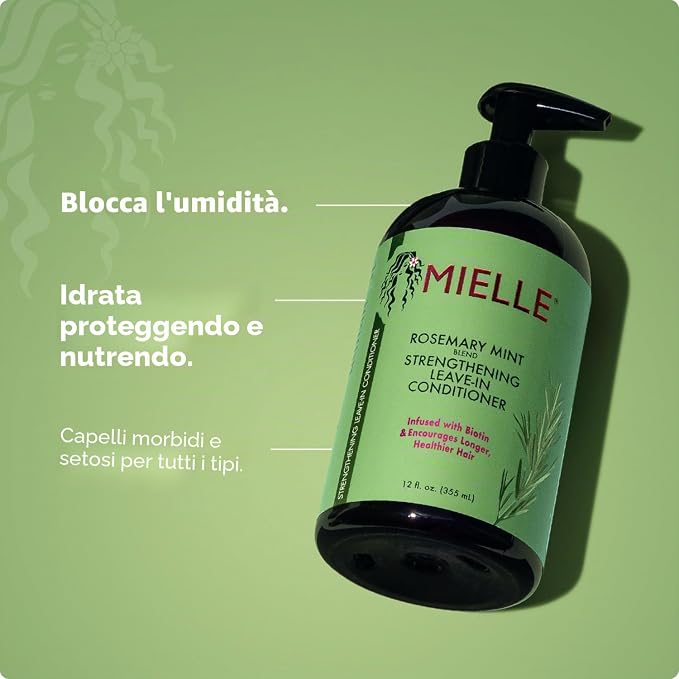 Balsamo senza risciacquo di Mielle Organics 355ml al rosmarino e menta per capelli secchi e crespi