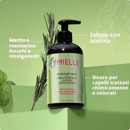 Balsamo senza risciacquo di Mielle Organics 355ml al rosmarino e menta per capelli secchi e crespi
